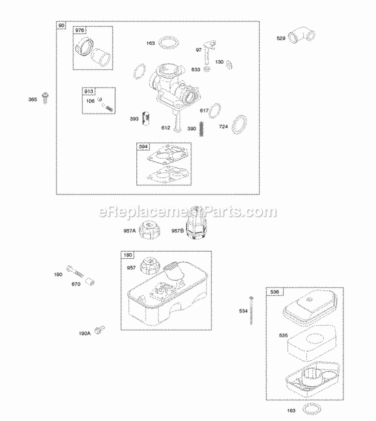 Air Cleaner Carburetor Fuel Supply Diagram and Parts List for 10T702-1507-B1  Briggs and Stratton Engine